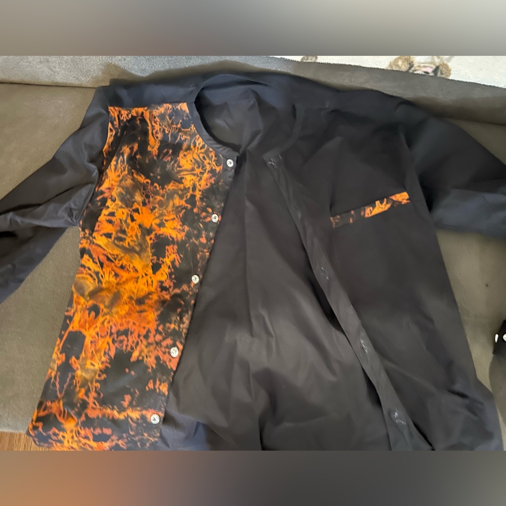 Hand made button up shirt from the Ivory Coast— Black and Orange Button-Up Shir
